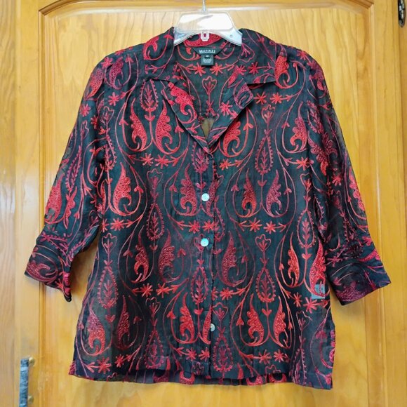 Beautiful Multiples 100% silk embroidered sheer top - Picture 1 of 5
